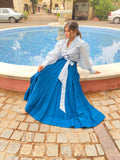 azure silk skirt set