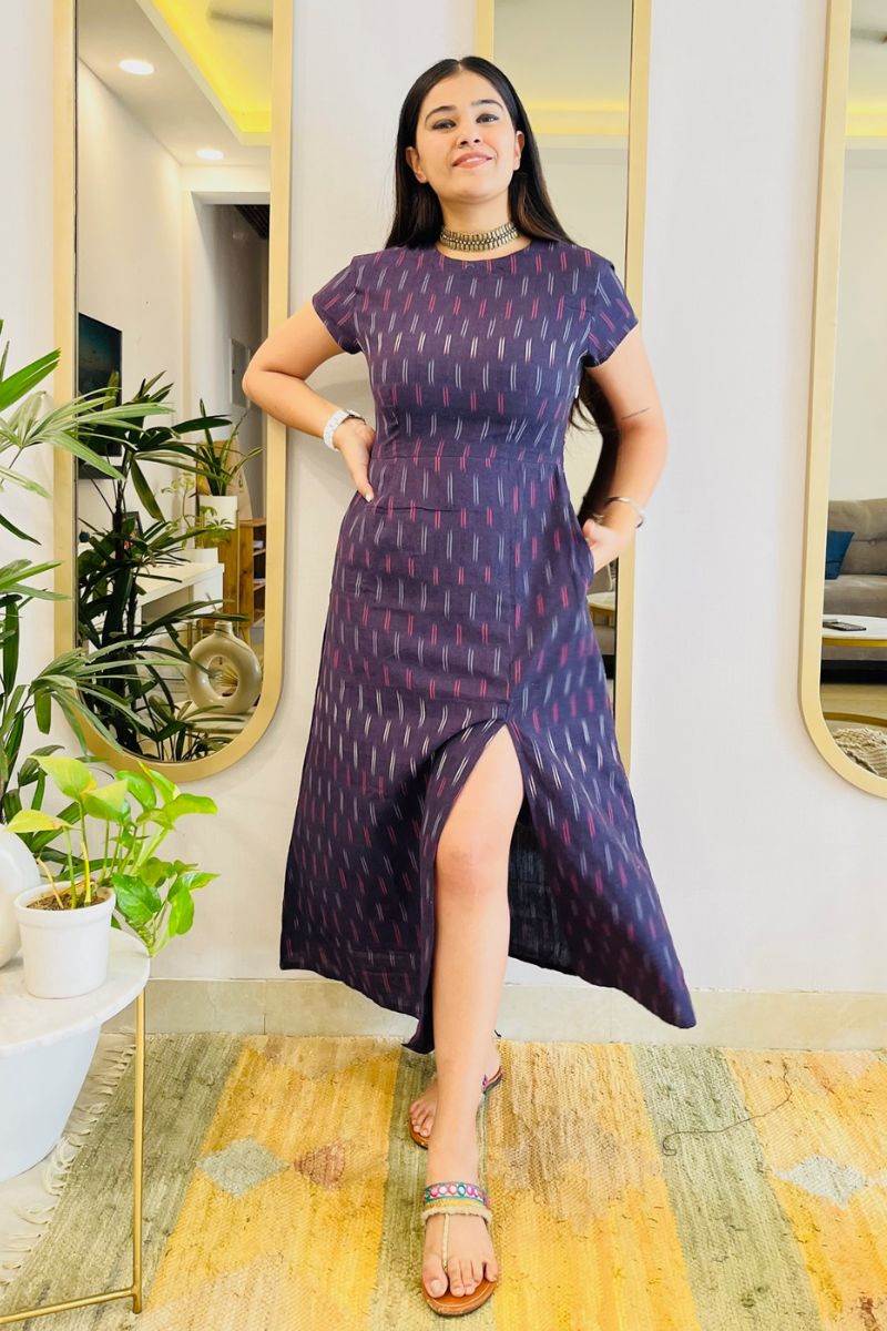 AUBERGINE IKAT SLIT DRESS