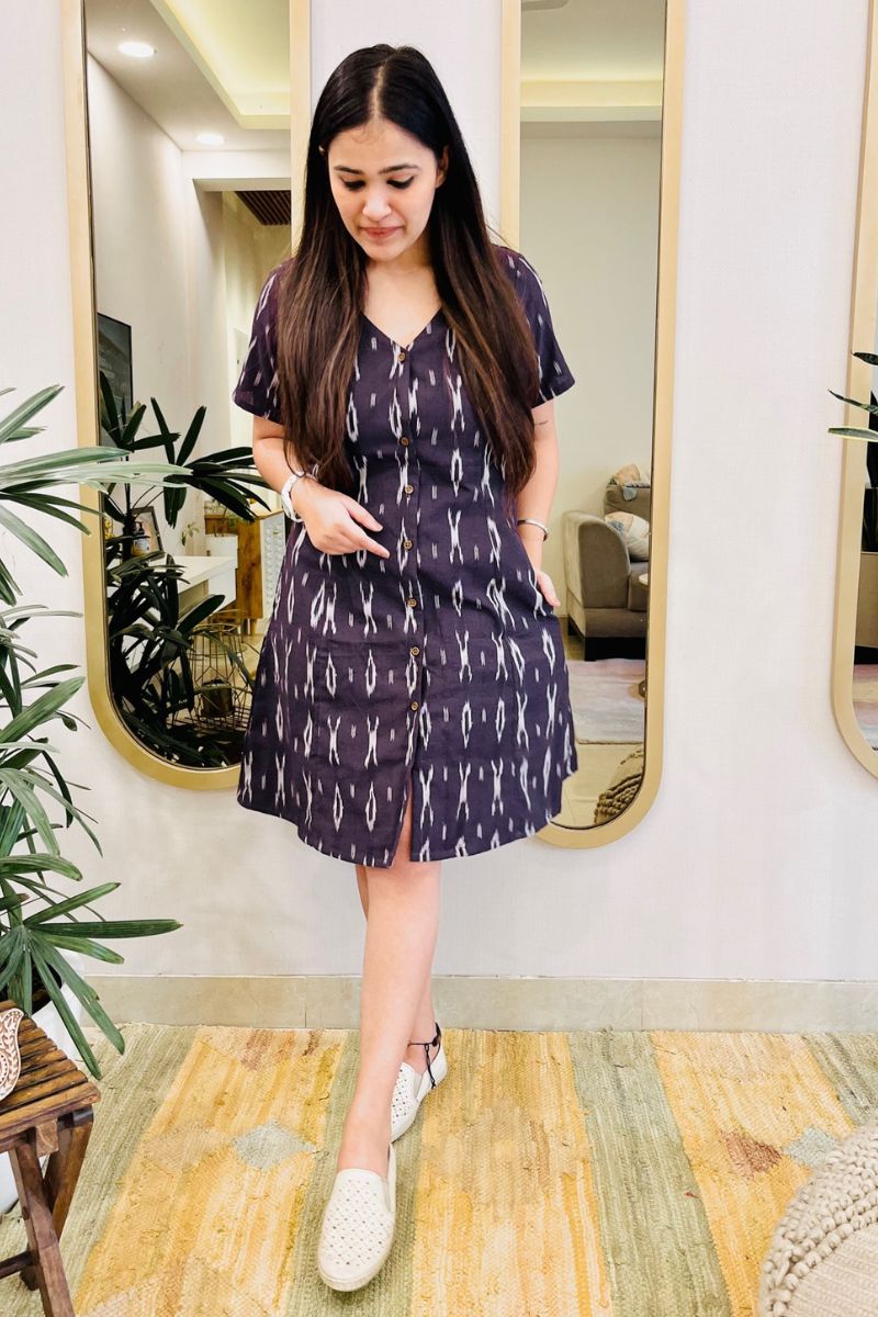AUBERGINE IKAT SHIRT DRESS