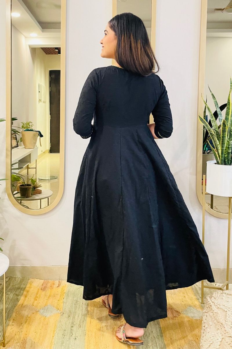 BLACK EMBROIDERED ANARKALI MAXI DRESS