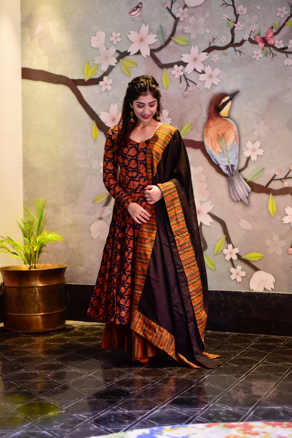 black tropical maxi set