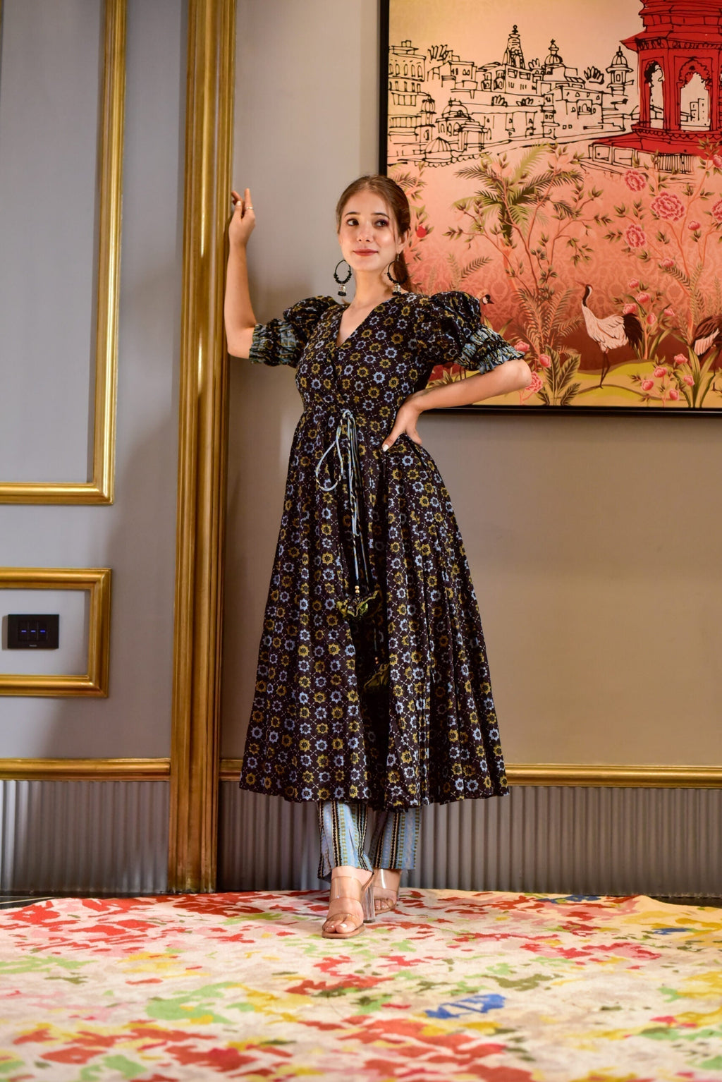 black herbal cotton suit set