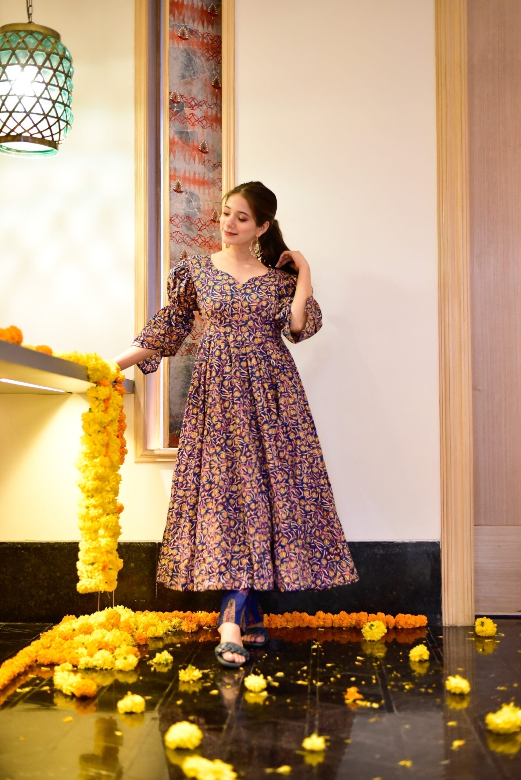 blue burst floral suit set