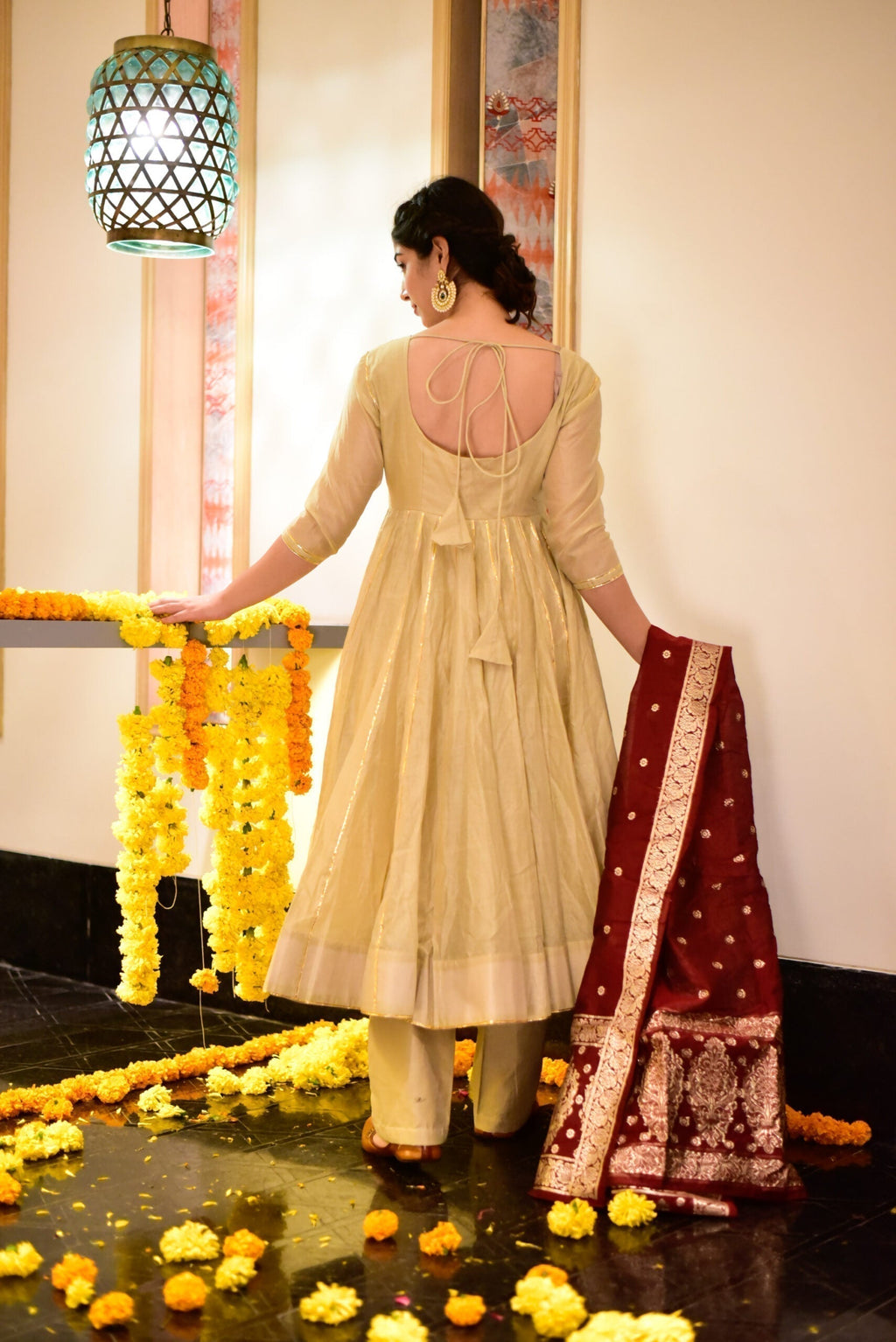 glory beige chanderi suit set