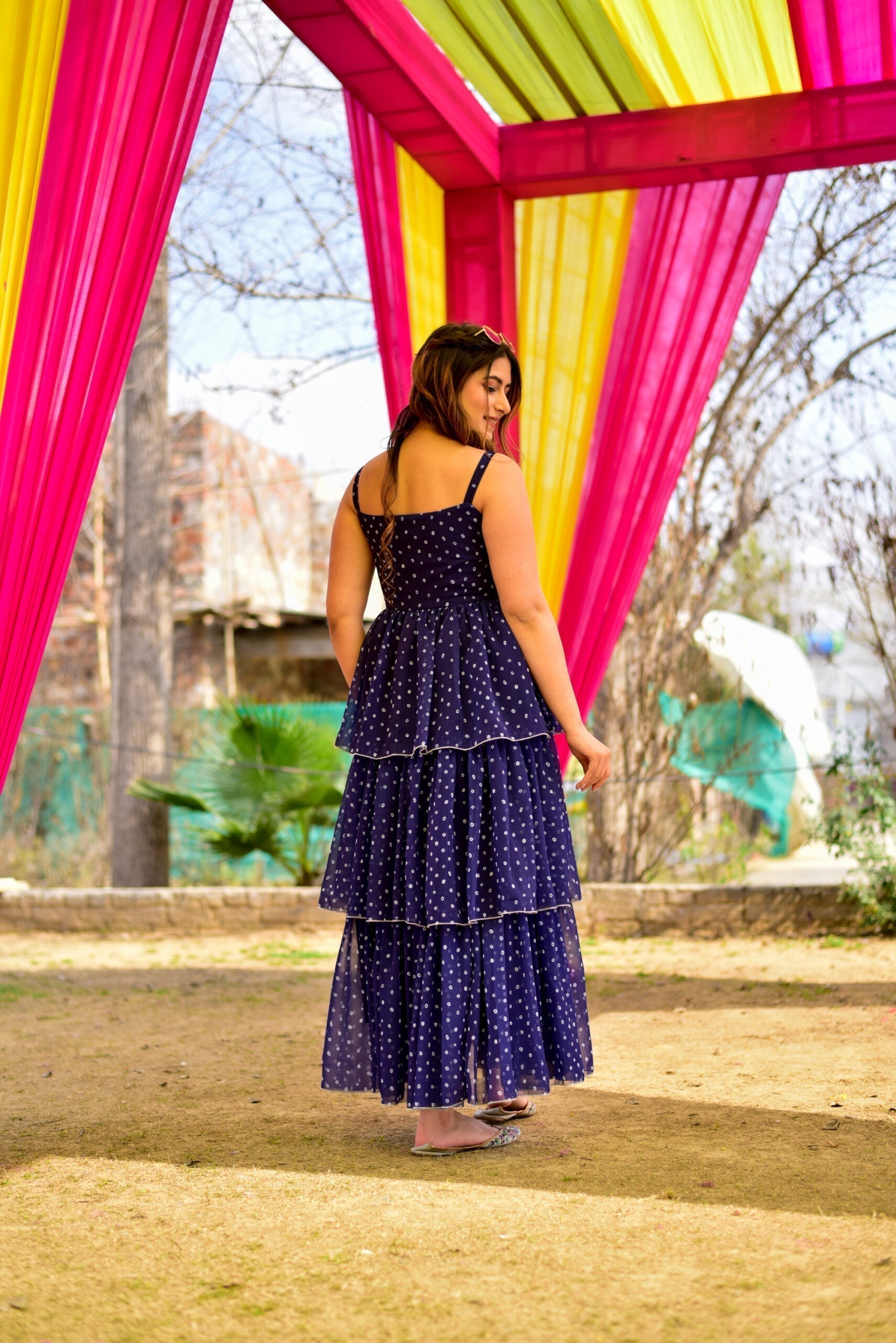 Blue georgette layered dress