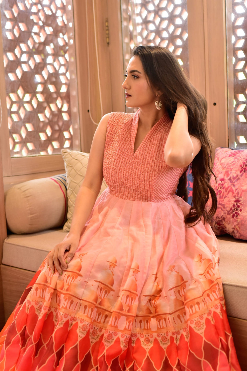 Aarvi orange chanderi maxi