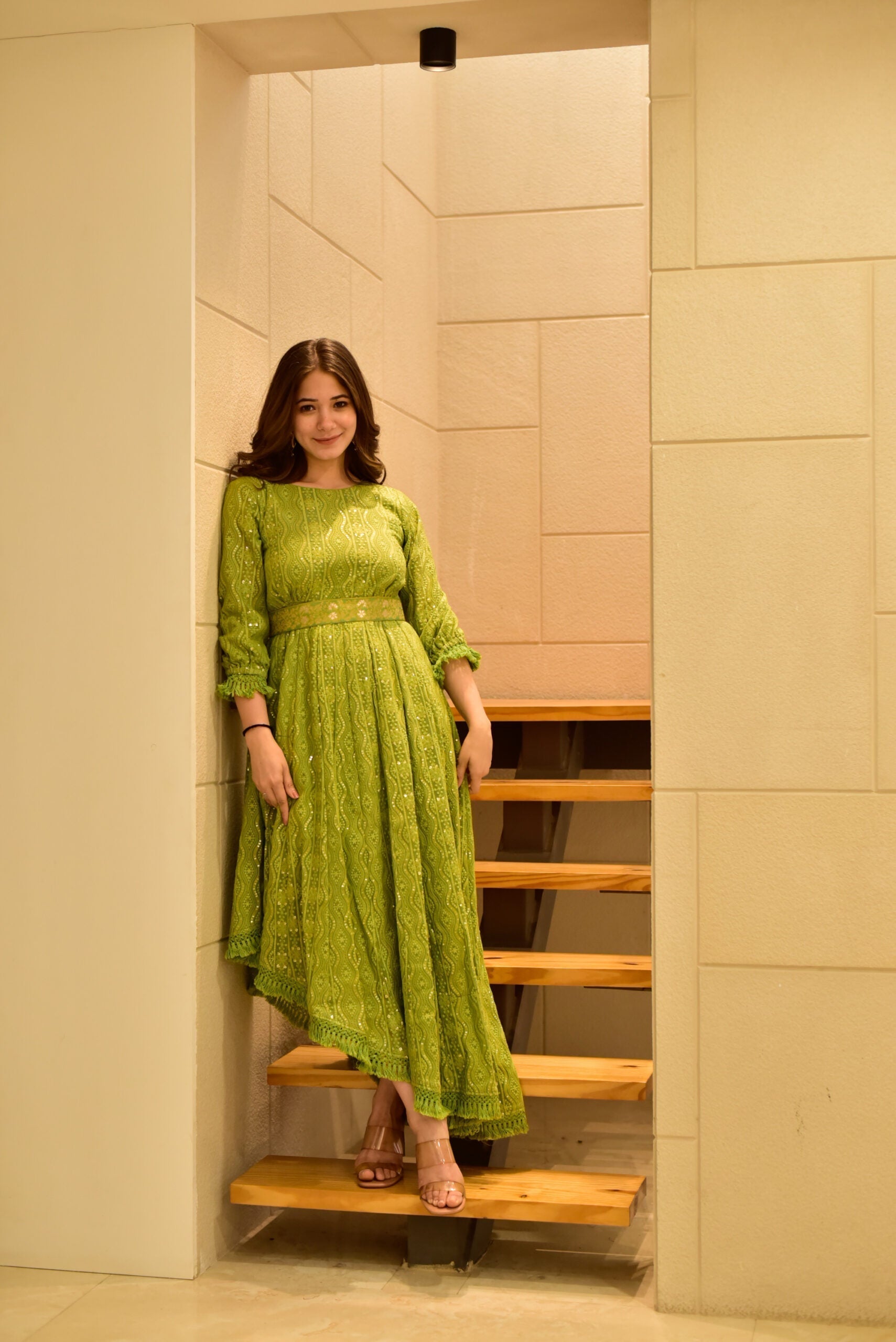 blush green embroidered dress