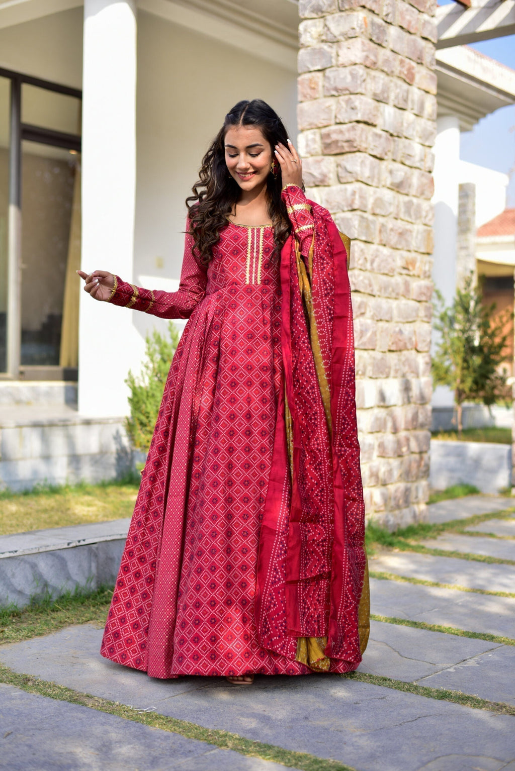 apple red muslin maxi set