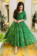 GREEN BANDHANI TWIRL MAXI DRESS