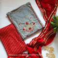 Kesariyavanity Graceful Grey Handwork Suit Set - 3 piece