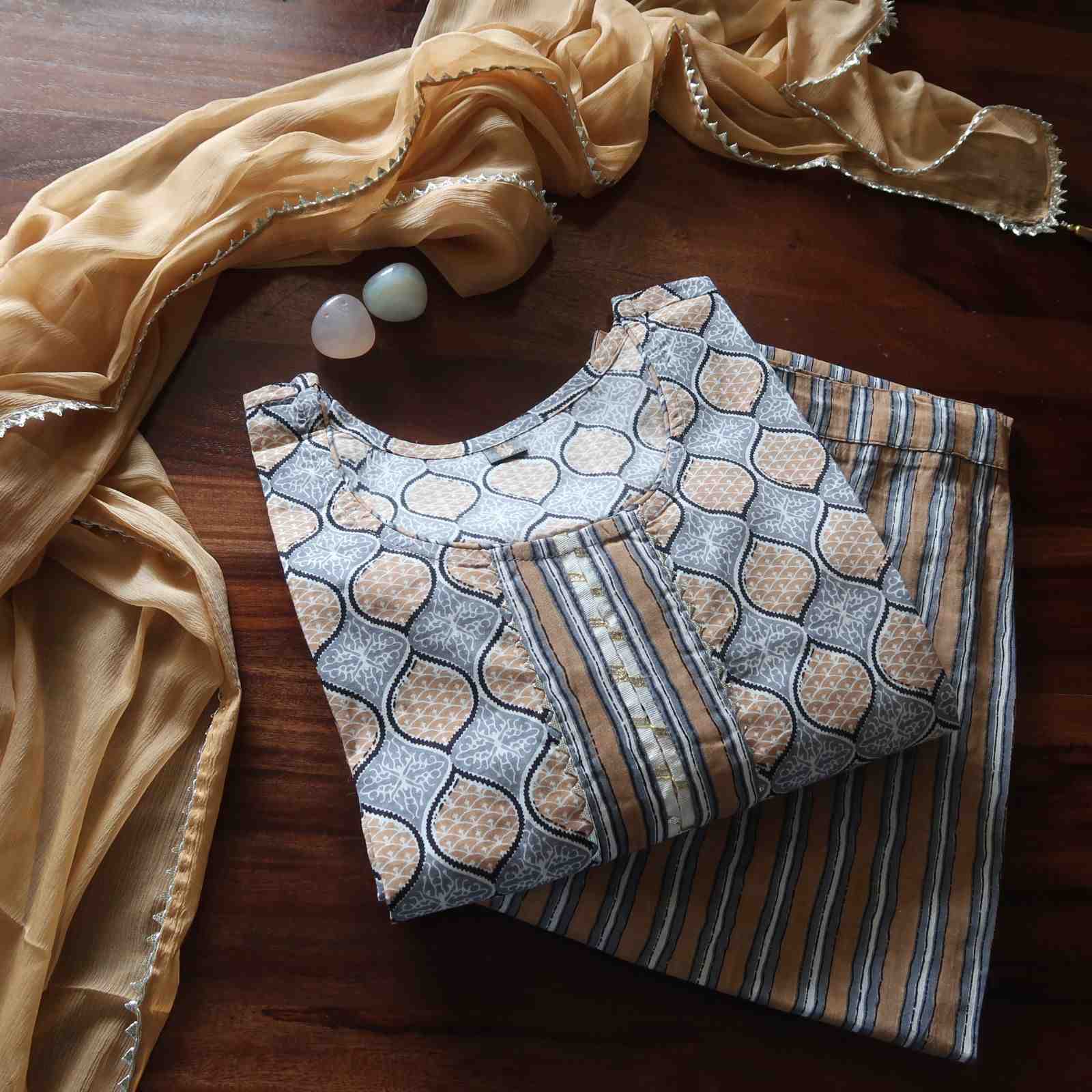 Easy Breezy Grey Mocha cotton Suit (3 piece)