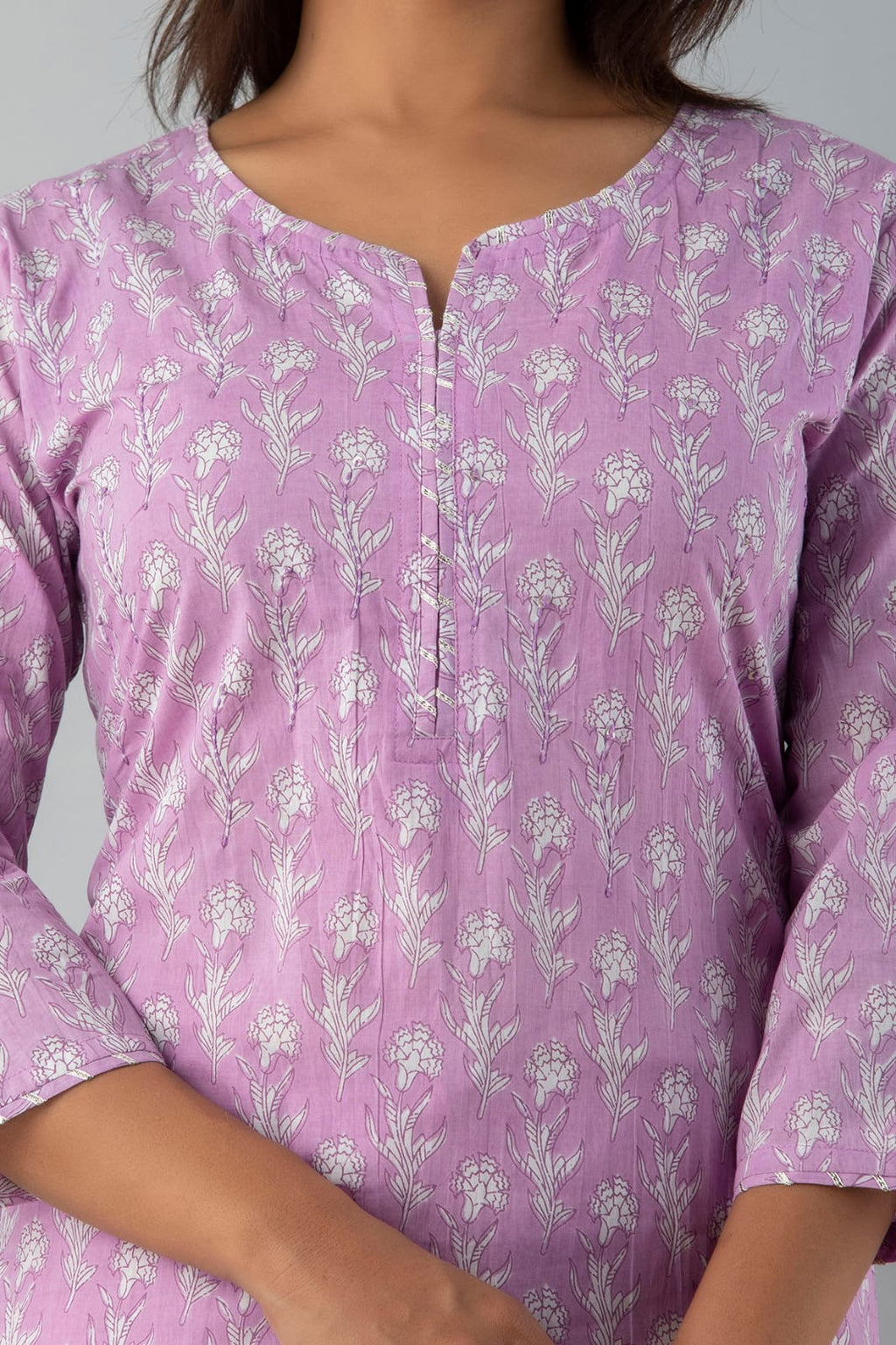 Floral Lilac Breathable Relaxing Fit Cotton Suit (3 piece)