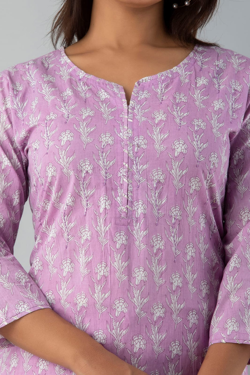 Floral Lilac Breathable Relaxing Fit Cotton Suit (3 piece)