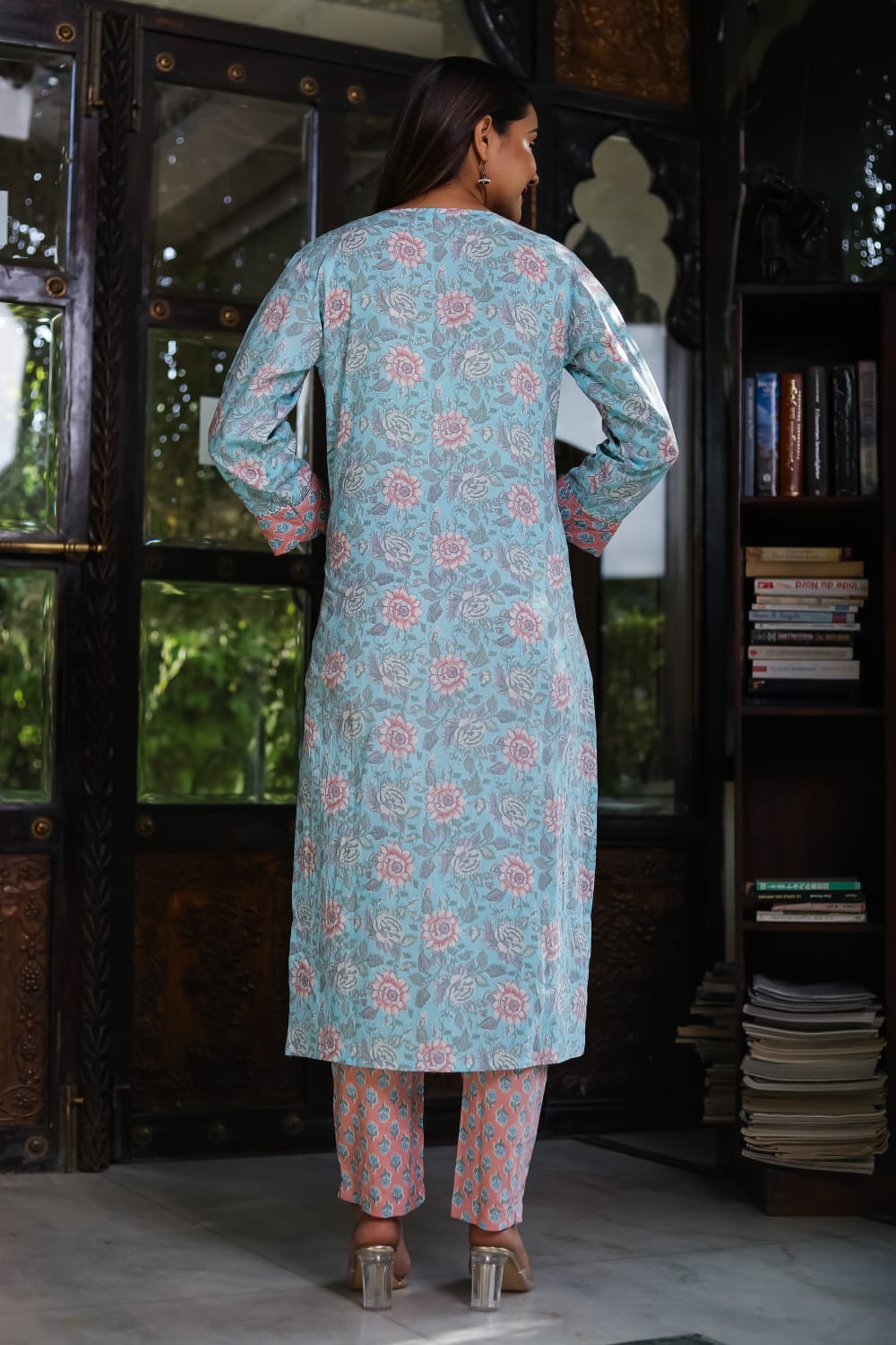 Floral  Breathable Soft Sky Relaxing Fit Cotton Suit (3 piece)