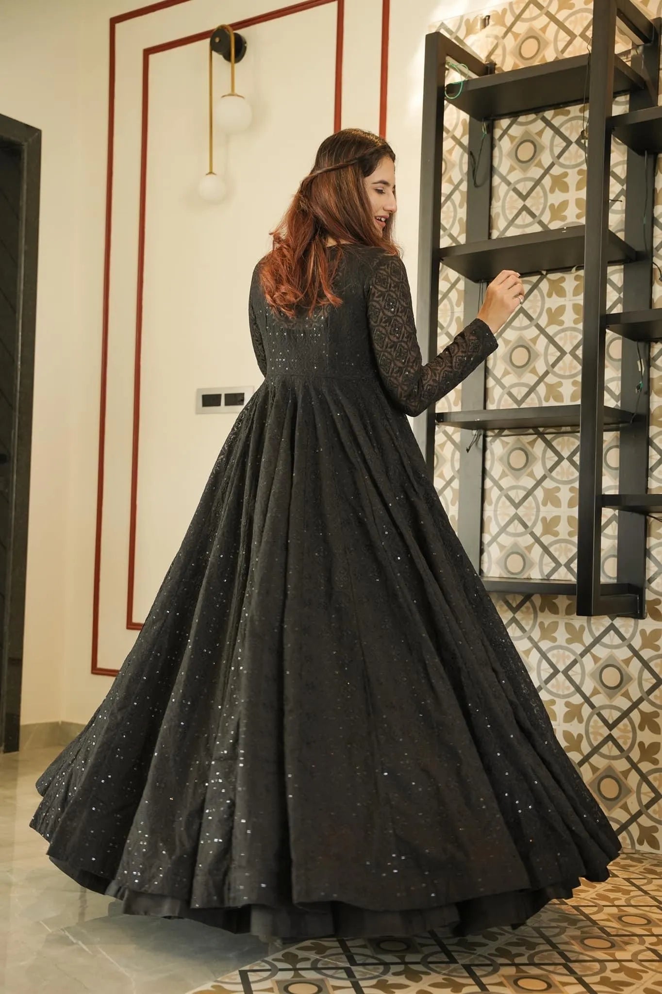 black embroidered shrug set