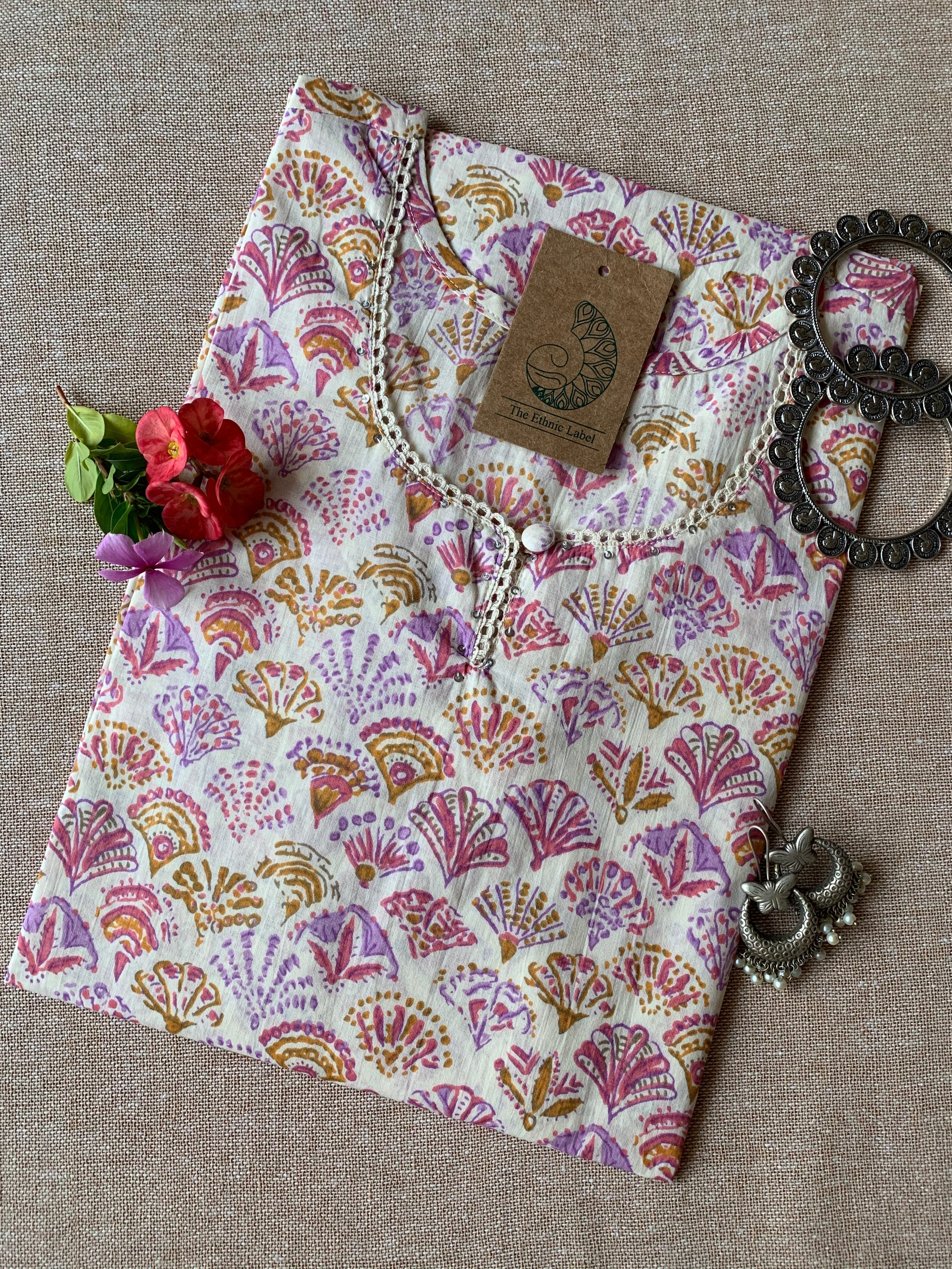 "Gulmohar" Peach Purple Cotton Kurta