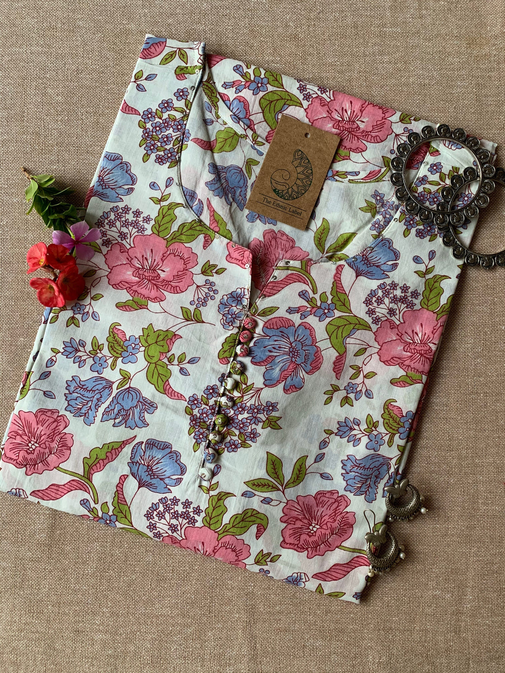 "Bageecha" Hand Block Printed Buttoned Cotton Kurta