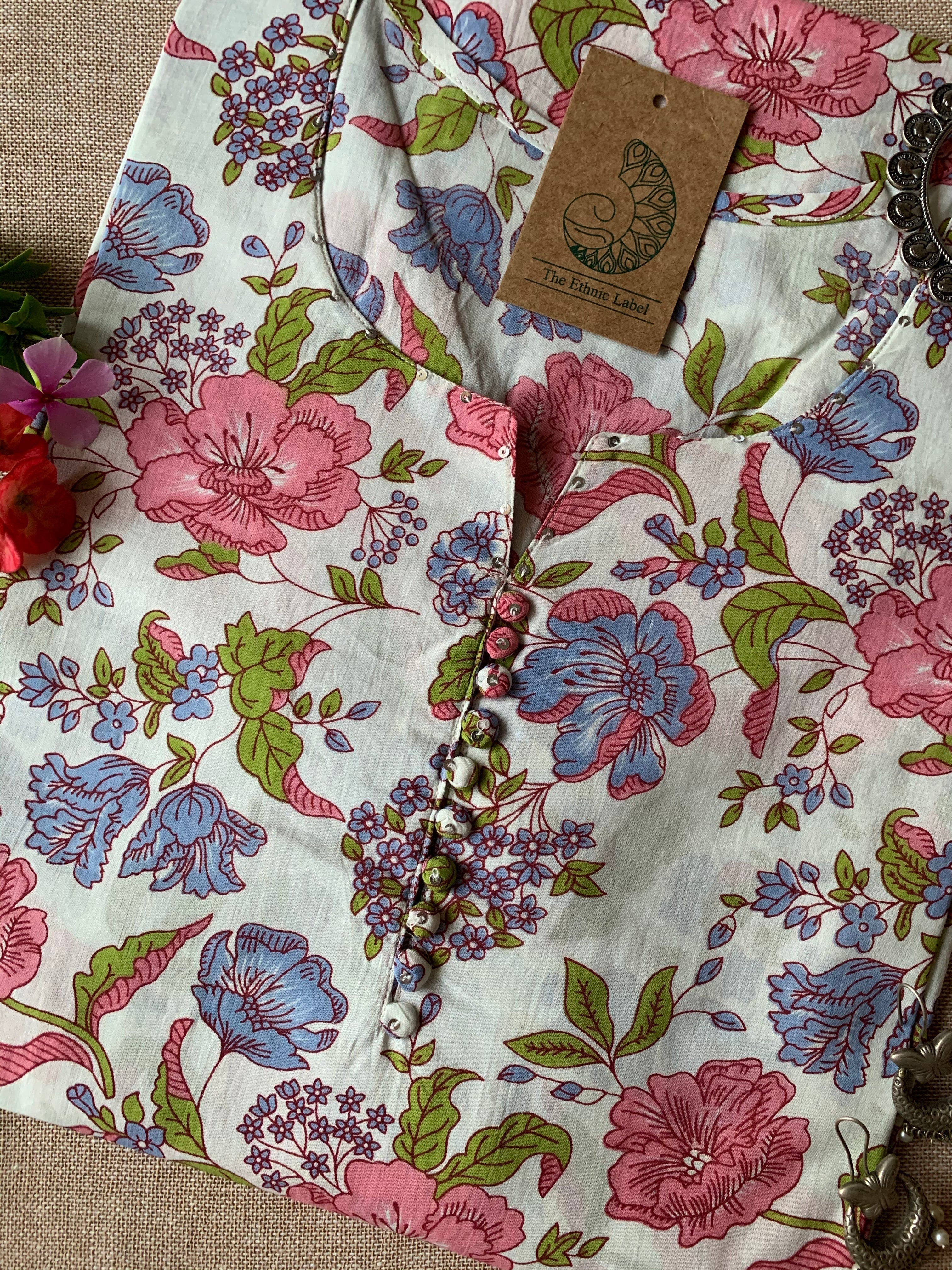 "Bageecha" Hand Block Printed Buttoned Cotton Kurta