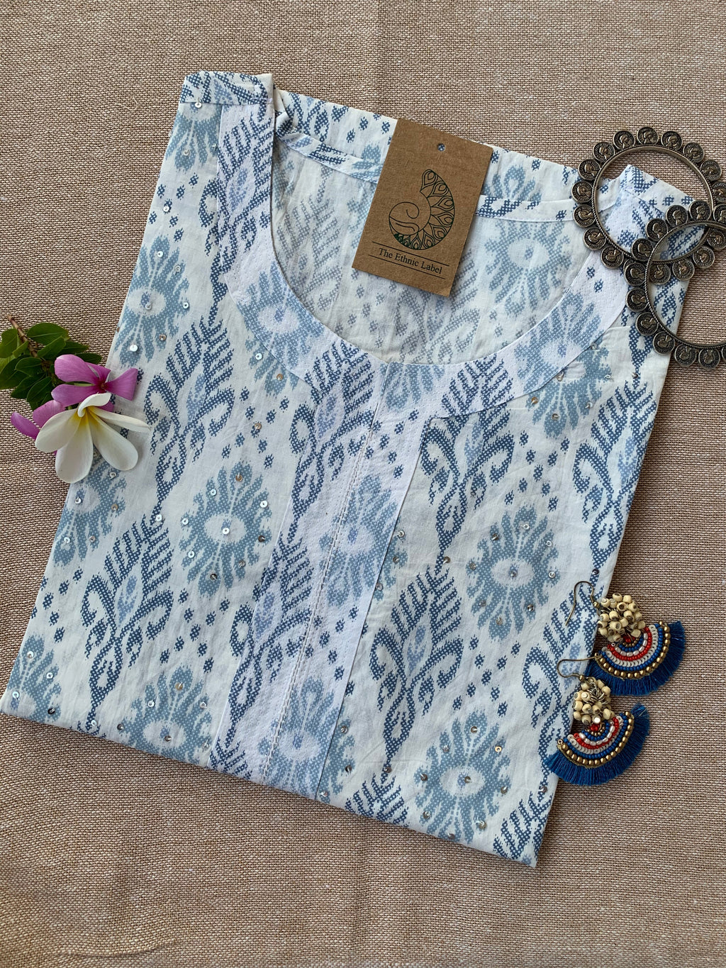 "Silver Spring" Hand Block Printed Cotton Kurta