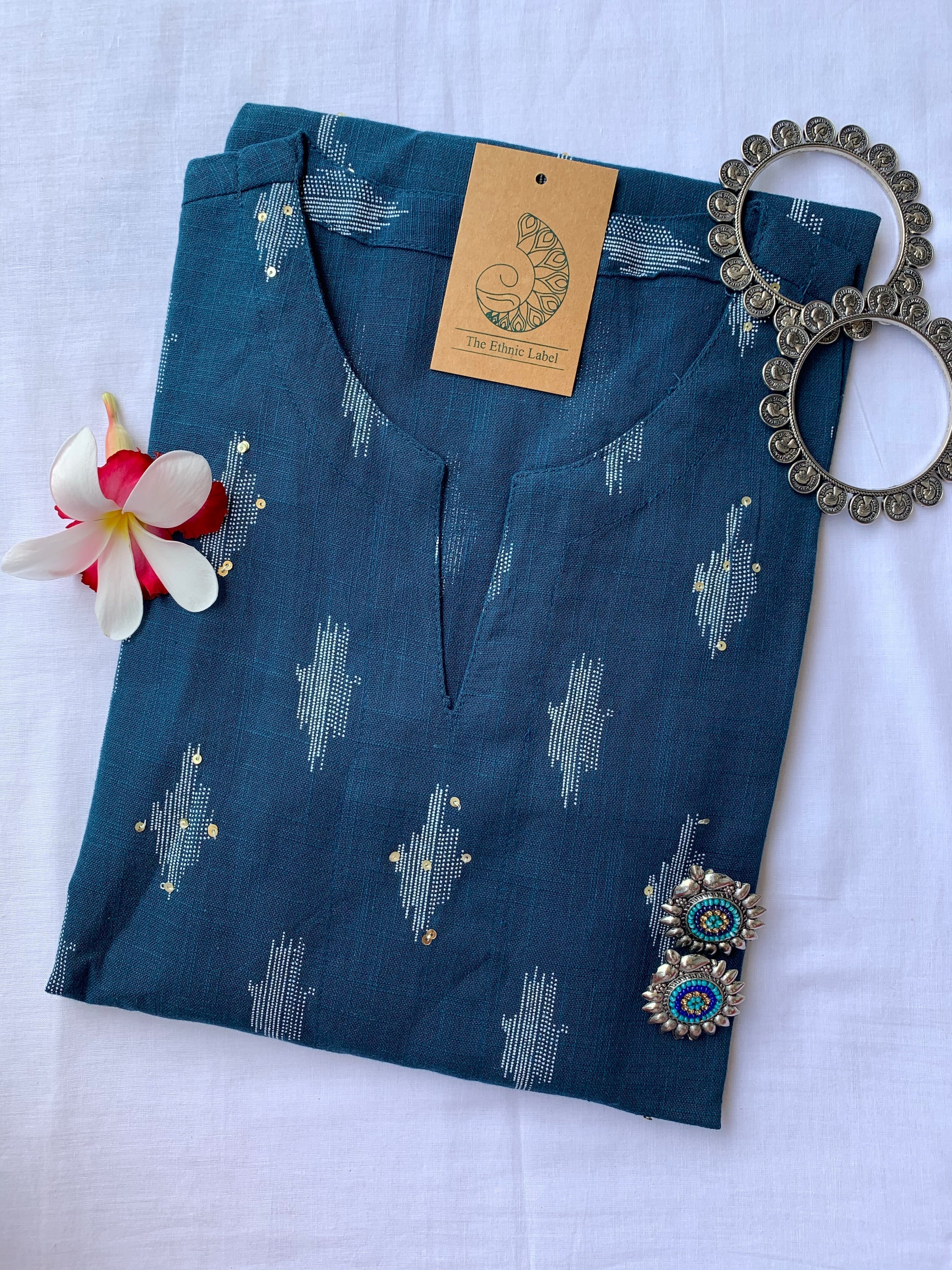 Blue Handcrafted Ikat Cotton Kurta