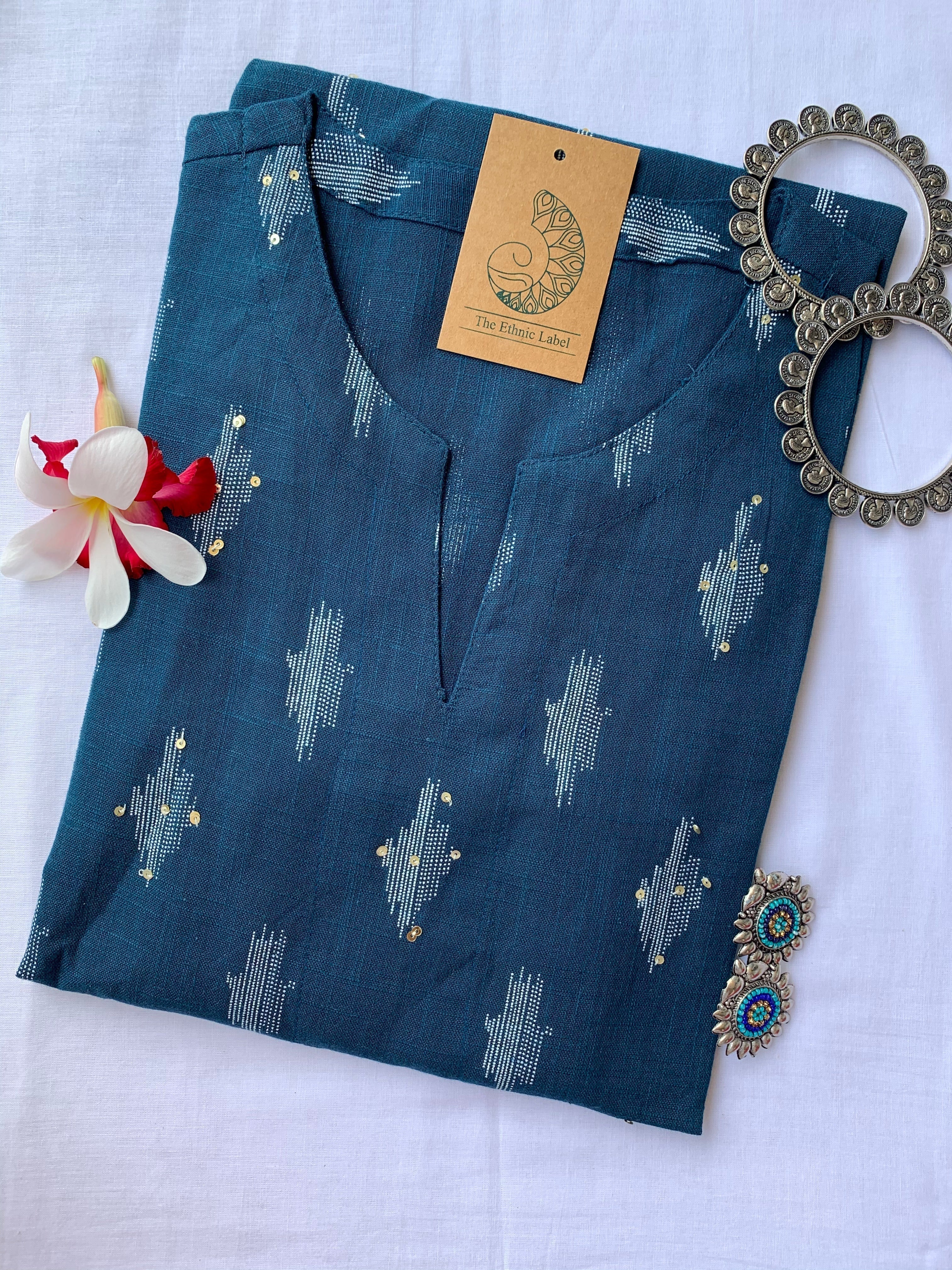 Blue Handcrafted Ikat Cotton Kurta