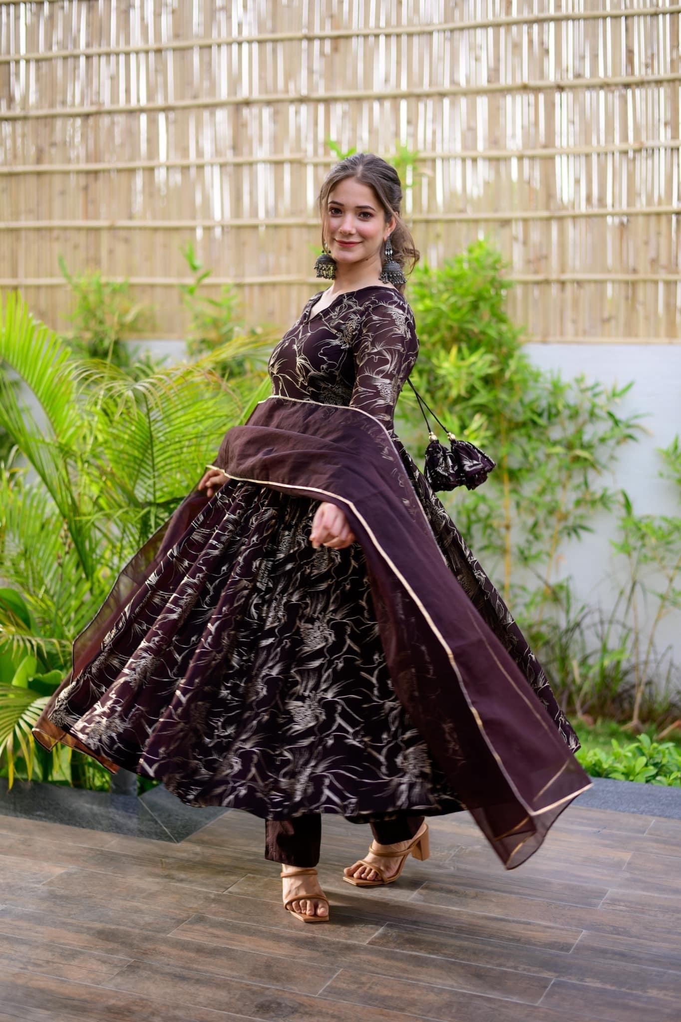 brown organza shimmer suit set