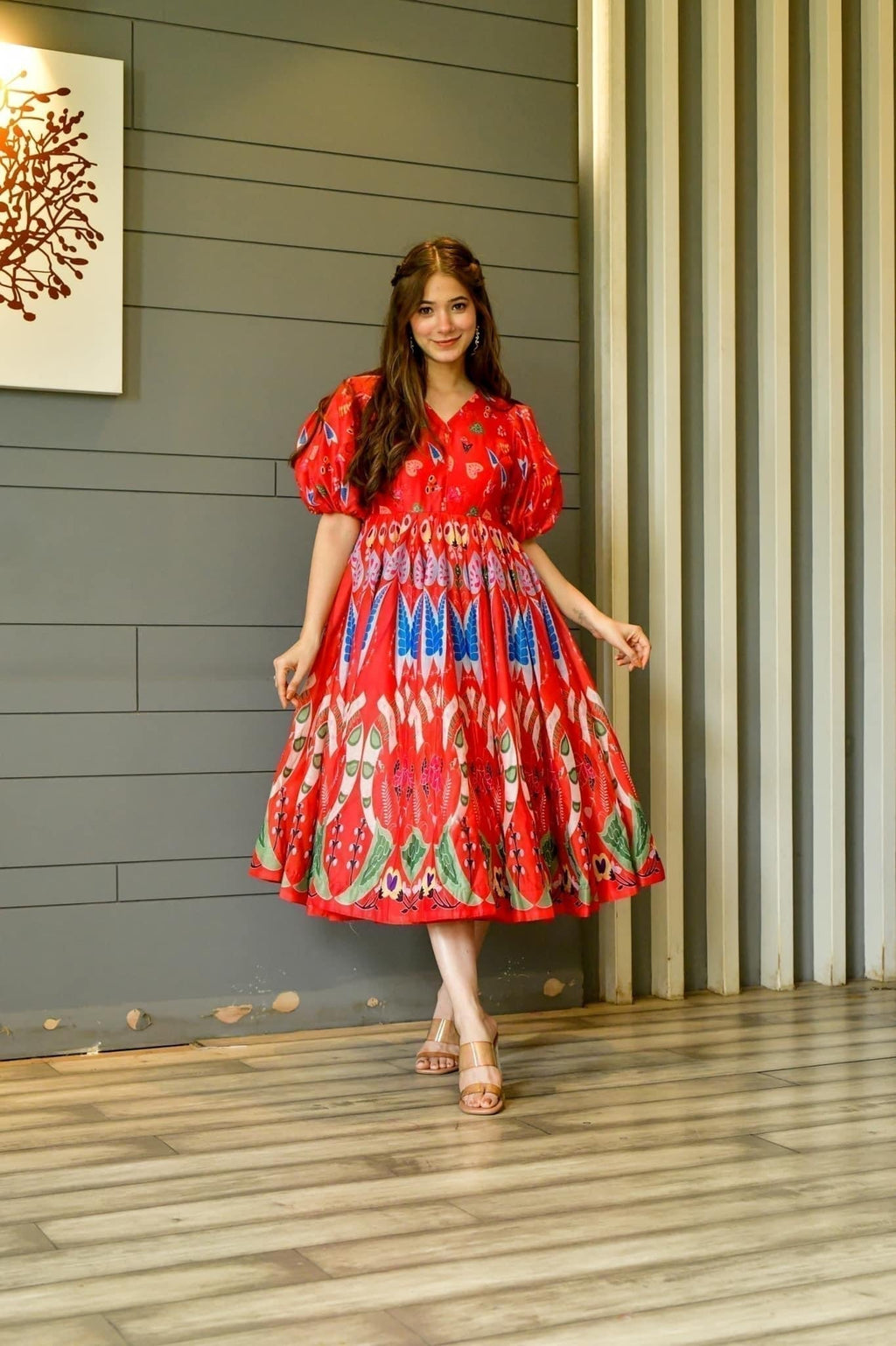bloom red chanderi dress