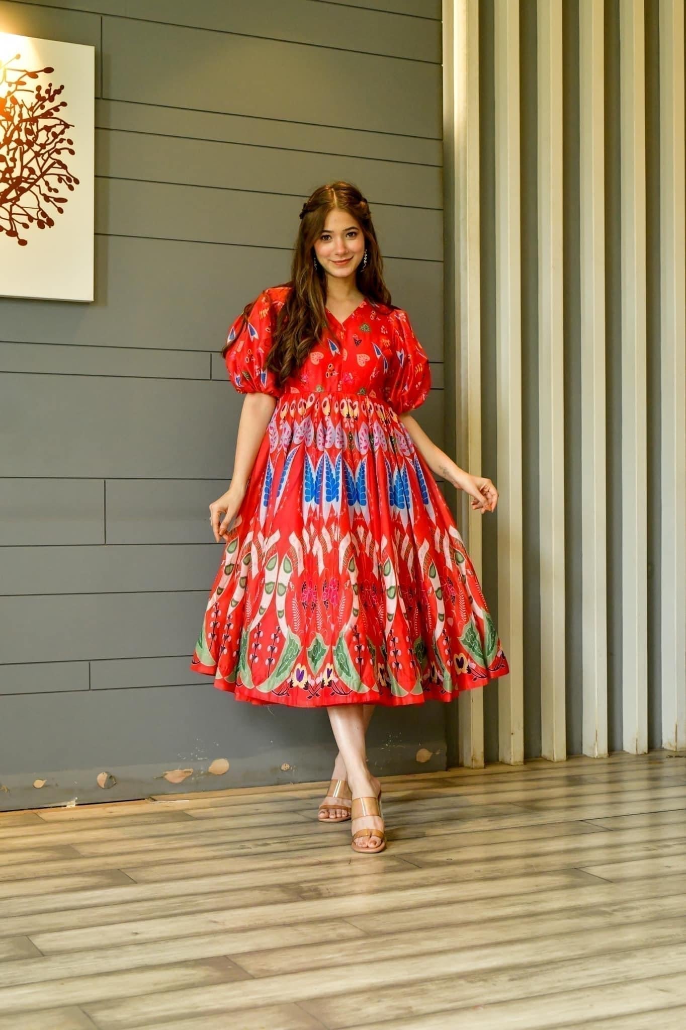 bloom red chanderi dress