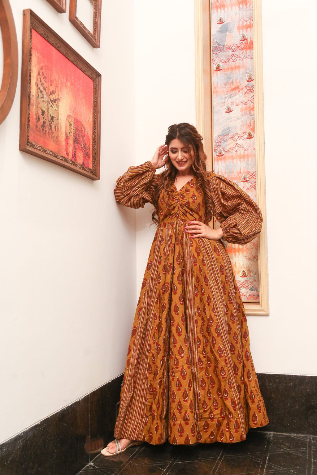 Dalia mustard cotton dress