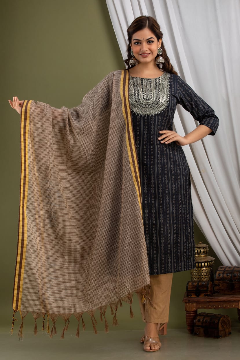 Handwoven cotton Sequin Suit : Black