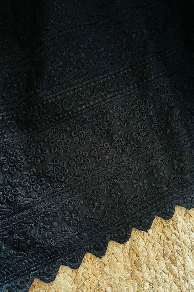 BLACK EMBROIDERED WRAP DRESS